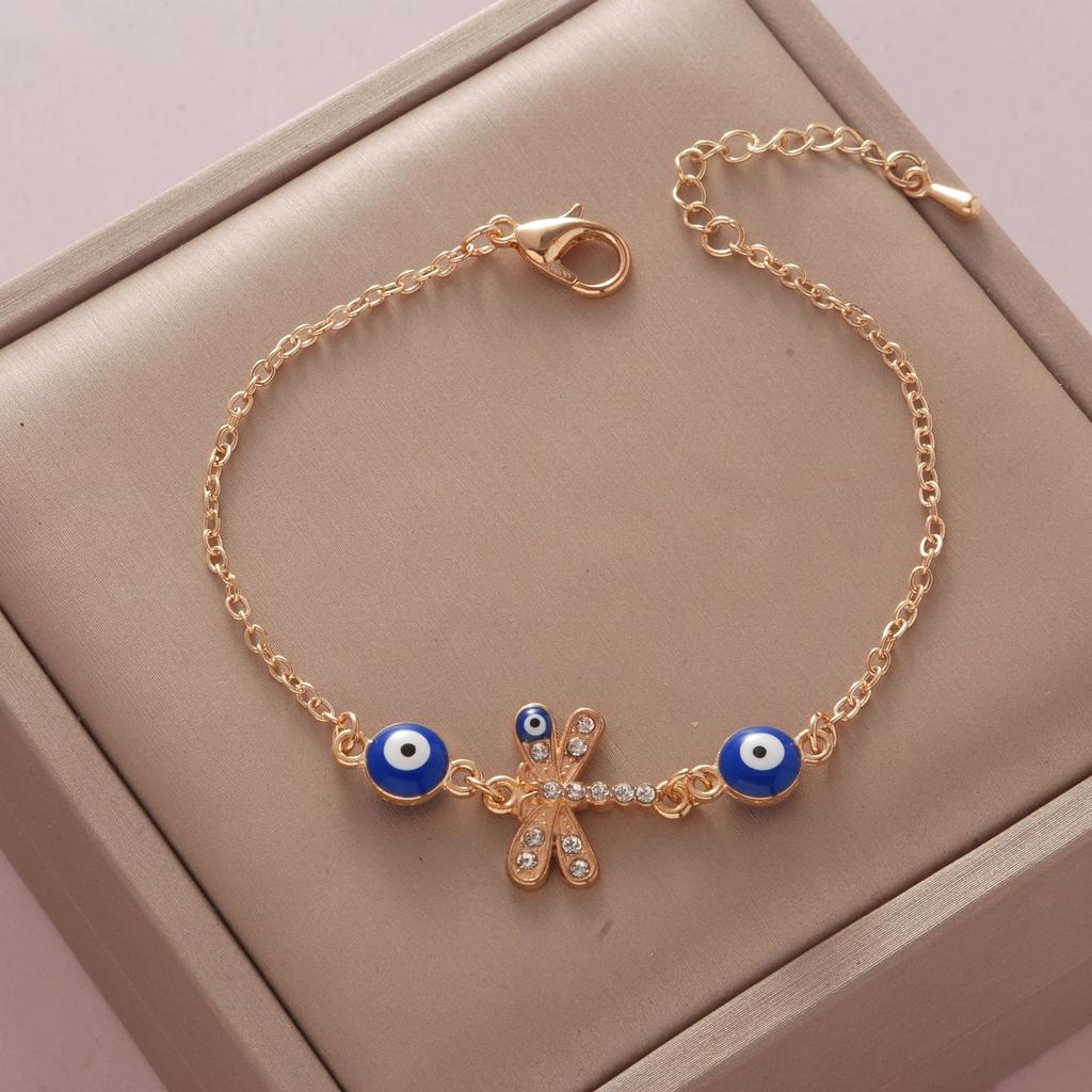 Fashionable Simple Rhinestone Evil Eye Four Leaf Clover Bracelet for Women