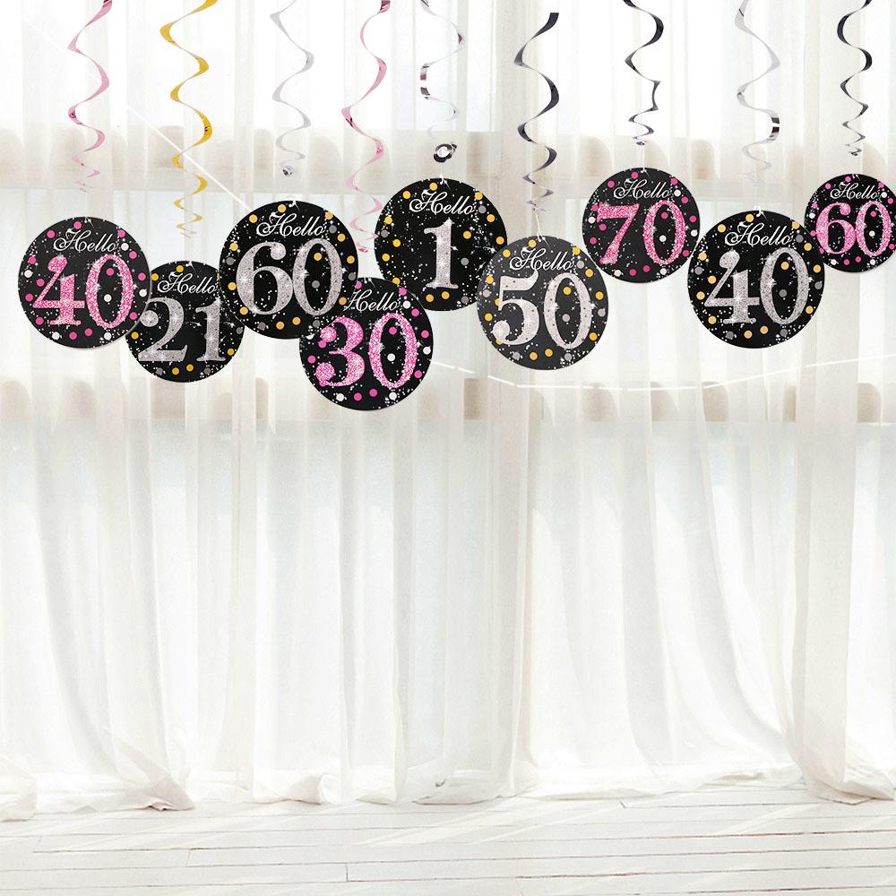 Hanging Spiral Elegant Decorations For Birthday Anniversaries And Celebrations In Black Fuchsia And