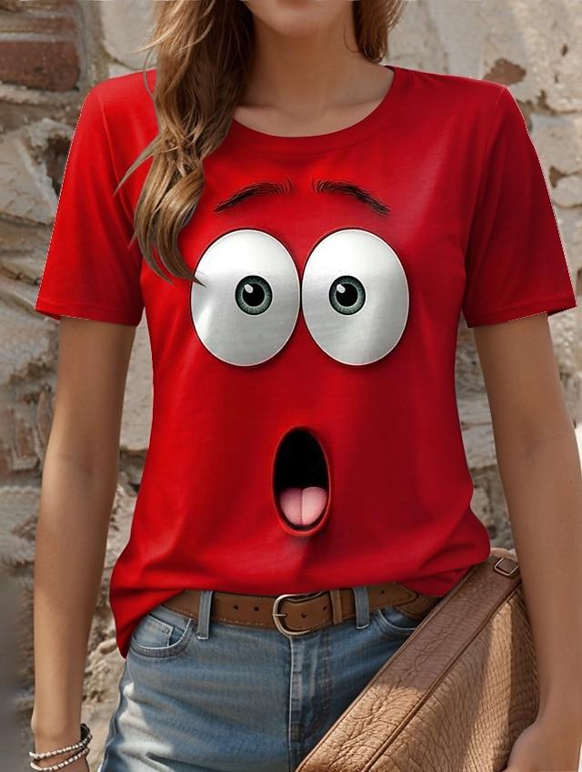 3D-gedrucktes lustiges Ausdrucksmuster Damen-T-Shirt Sommerlich lässig Rundhals-Oberteil Kurzarm Locker geschnittenes T-Shirt Täglich Kurzarm