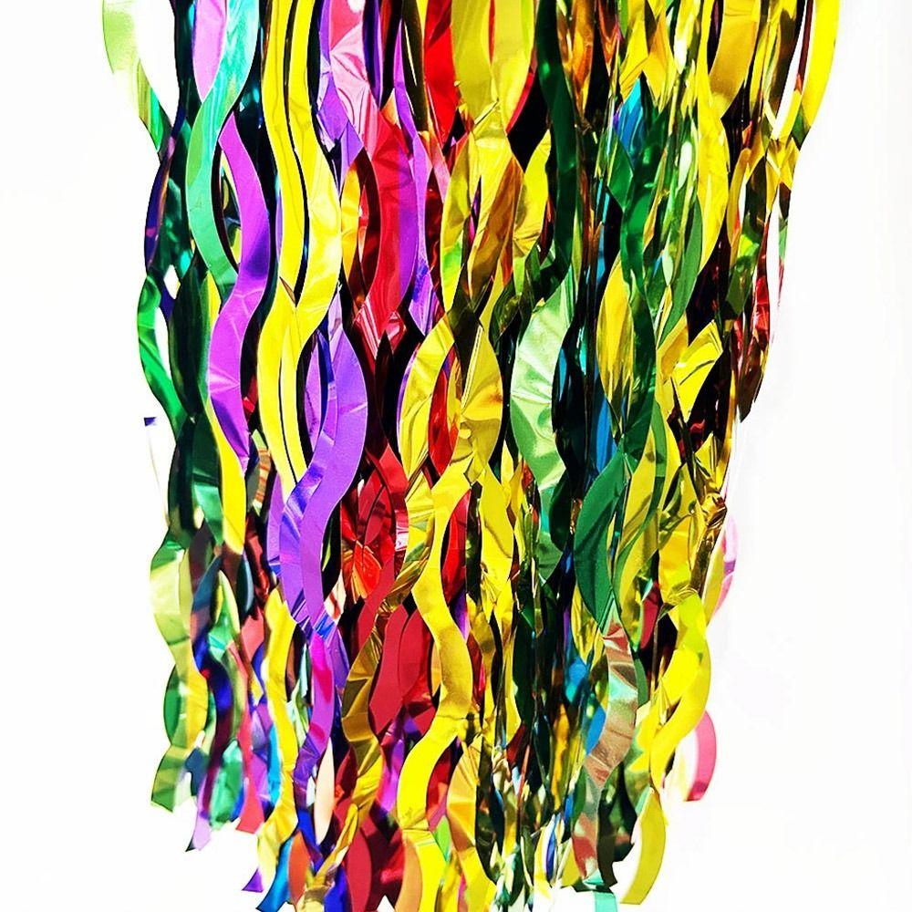 Colorful Rainbow Wavy Skirt Metallic Foil Tinsel 75*275cm Graduation Ceremony Dress Dress Tablecloths Halloween Christmas Day