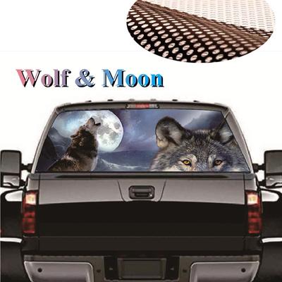Perforated Window Graphic Sticker Wolf Moon Truck Rear Windshield Decal 147x46CM