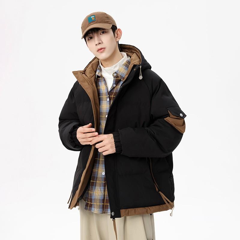 Mens Winter Hooded Cotton Puffer Jacket Thick Warm Loose Fit Casual Outwear Teens Young Adults