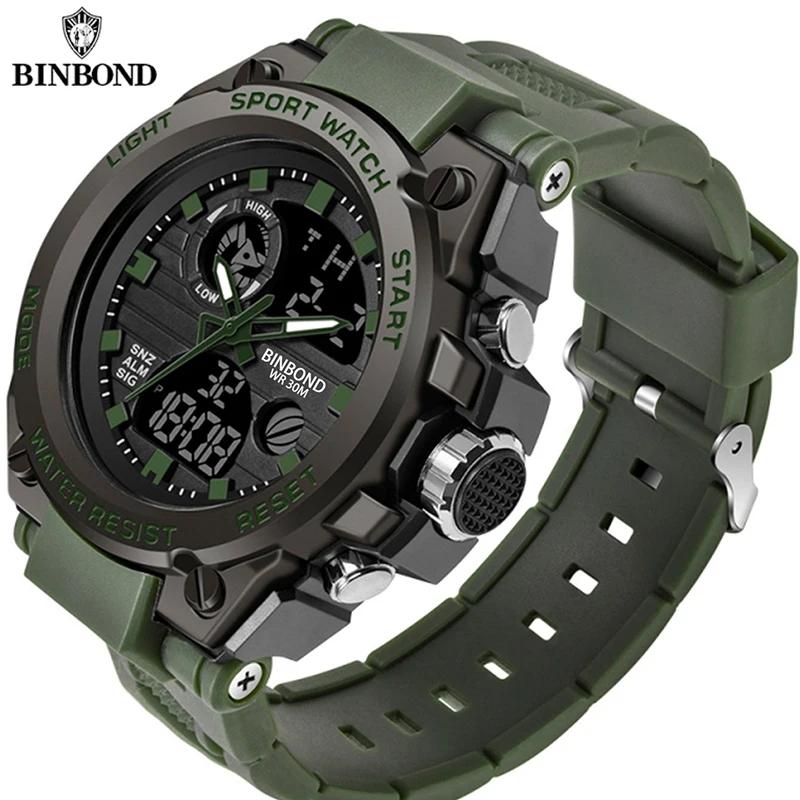 Binbond 885 B885 Electronic Dual Display Watch Sport Waterproof Silicone Belt Luminous Men's LED Digital Quartz Movement Watches
