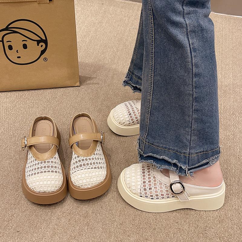 Fashion Hot Selling Women's 2025 Thick Bottom Head Covering Woven Hollow Out Slip-On Sandal Rubber Sole Comfortable Lazy Person Slippers