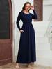 Women's Elegant Casual A-Line Long Dress with Cinched Waist and Pockets