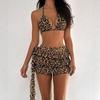 Leopard Print 3-Piece Bikini Set for Women Sexy Swimsuit Beach Party Swimwear Summer Tankini Beach Wear