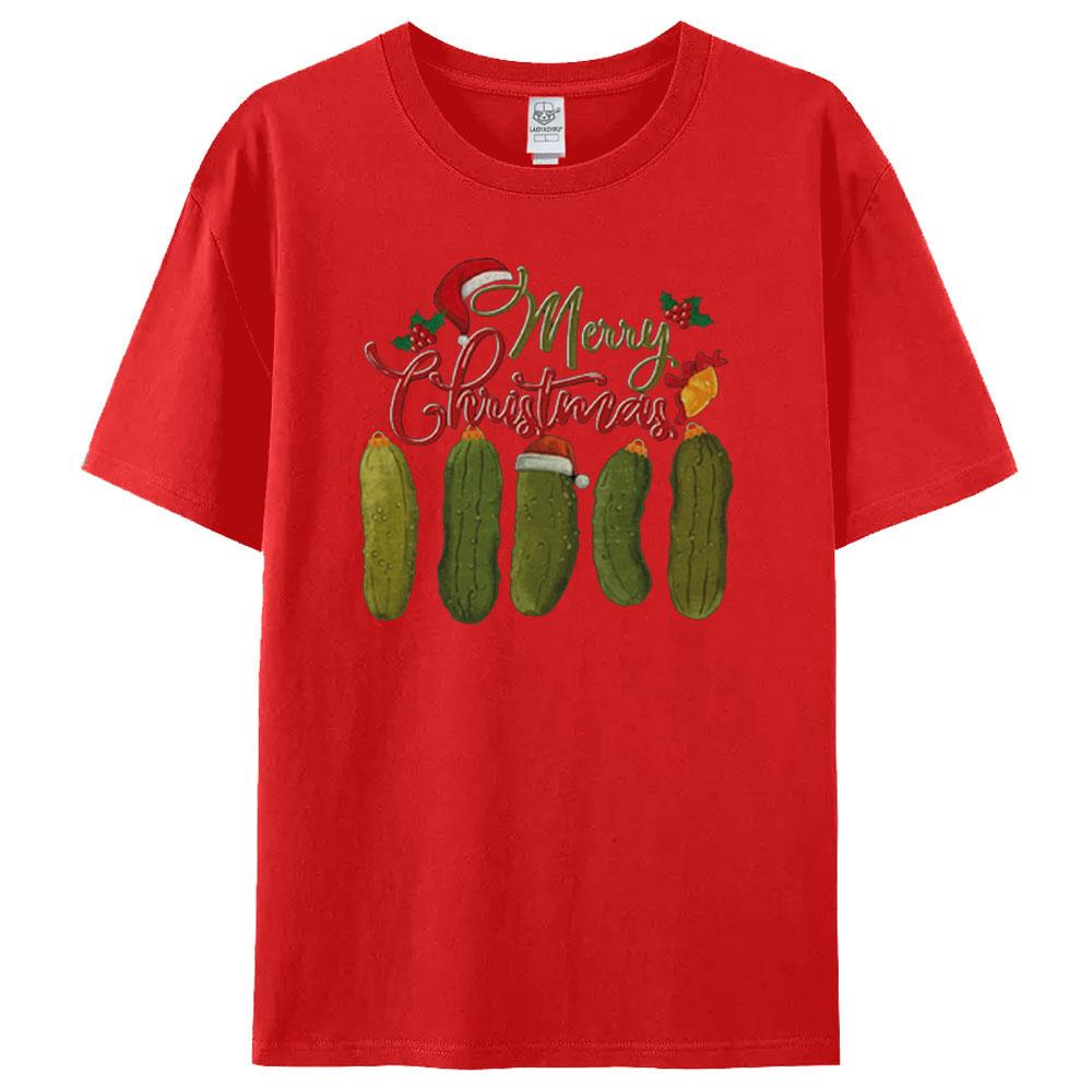 Vintage Pickles Merry Christmas Shirt Funny Christmas TShirt Pickle Lover Gifts Tee Women Casual Holiday Cotton Tops Xmas Tees S