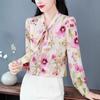 Retro Bow Shirt Long Sleeve Top for Women French Sweet Floral Chiffon Spring New