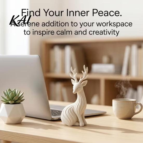 PLA 3D Printed Crafts Reindeer Figurine for Christmas Home Decor, Elegant Sitting Elk Statue with Fine Gothic Style Decorations Texture Desk