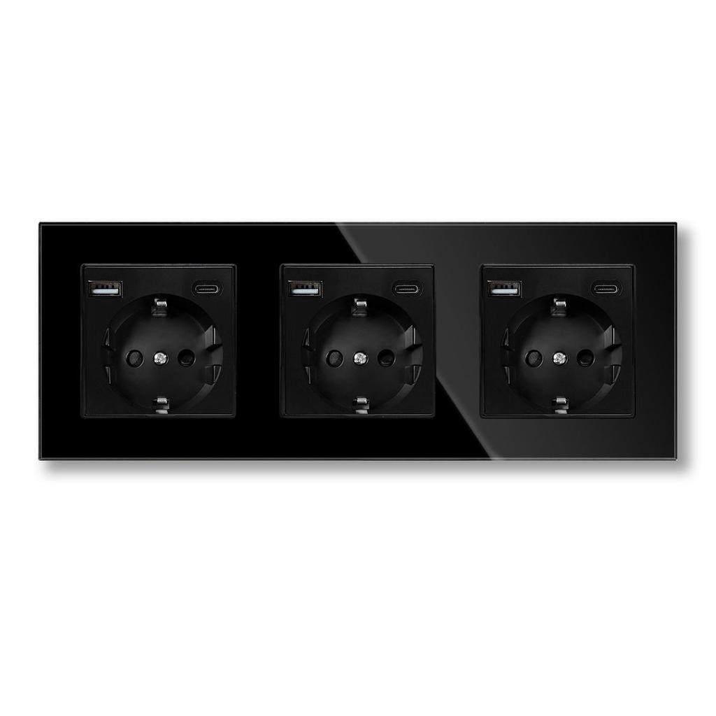 Złoty Panel Ze Szkła Hartowanego Okrągłe Rosyjskie Gniazdko Ścienne 16A – Ukryty Design