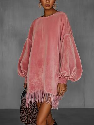 New Loose Pocket Frill Long Sleeve Dress