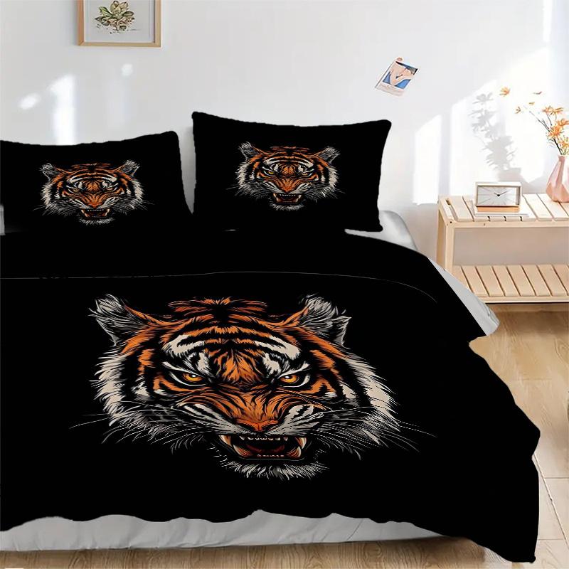 3pcs Roaring Tiger Bedding Set - 1 Soft Quilt Cover + 2 Pillowcases, Machine Washable - Suitable for All Seasons, Perfect Gift for Family and Fri