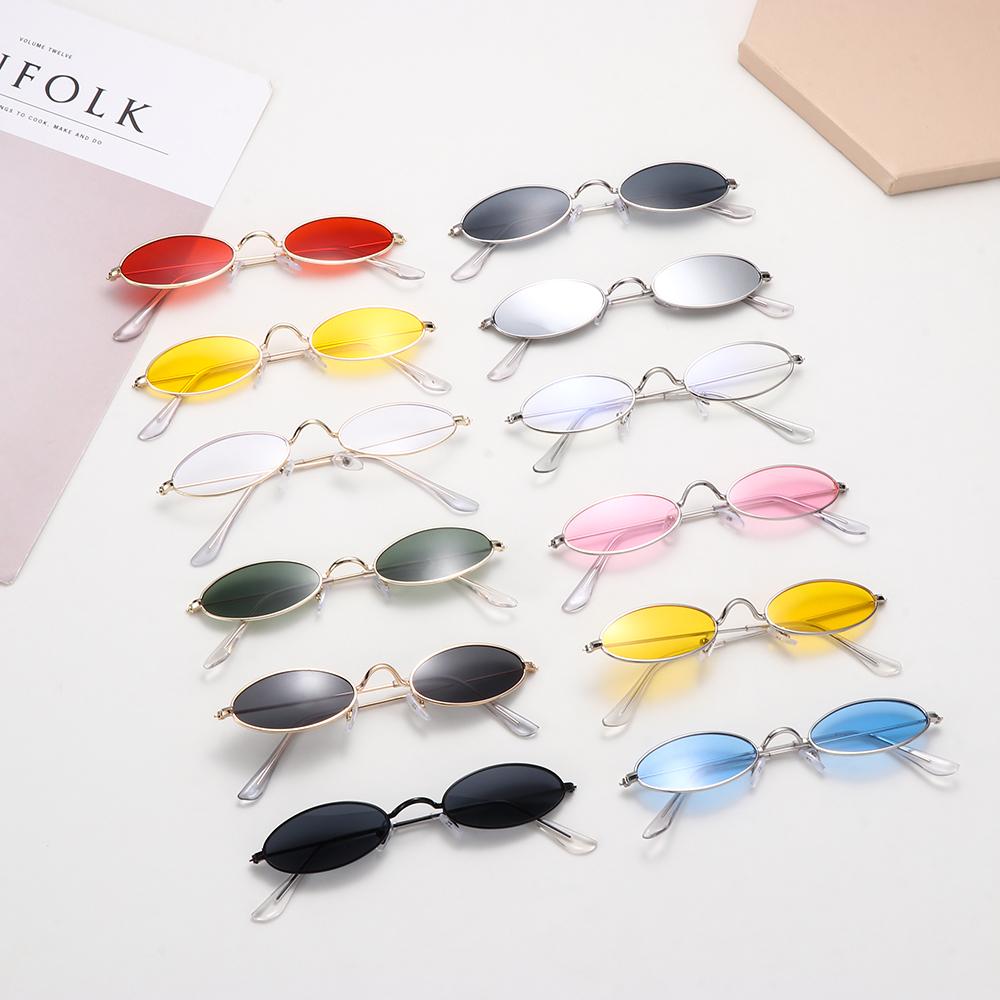 Retro Small Frame Oval Sunglasses Vintage Metal Colorful Shades Sun Glasses For Men Women Fashion Brand Design Female Eyeglasses