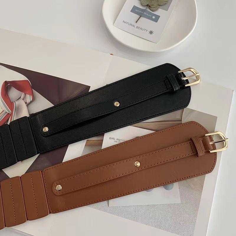 Women's Versatile Fashion Elastic Cinch Belt - Black Wide Slimming Waist Belt for Coats, Outerwear, and Suits