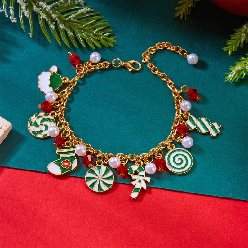 Trendiges Merry Christmas Metallkettenarmband für Damen Exquisite Nikolaus Schneeflocke Elch Schneemann Charms Armbänder Party Schmuck
