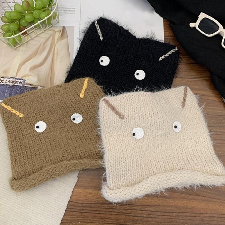 Crochet Cats Ear Hat for Women and Girl Popular Knitted Beanies Hat Soft Pullover Hat for Casual Outdoor Sport Headpiece