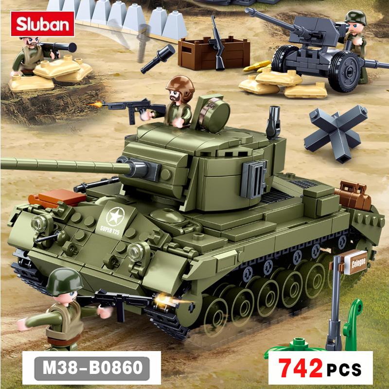 Druhá světová válka 2 Vojenská stavebnice Přistání v Normandii UK US Německá armáda Stavebnice Kostky Hračky WW2 Stavebnice Vozidla Tanky Pershing Panther
