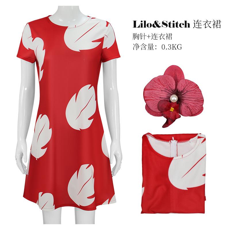 Anime Lilo Cosplay Costume Pelekai Red Dress Brooch Outfits Halloween Carnival Party Role Play Uniform For Women
