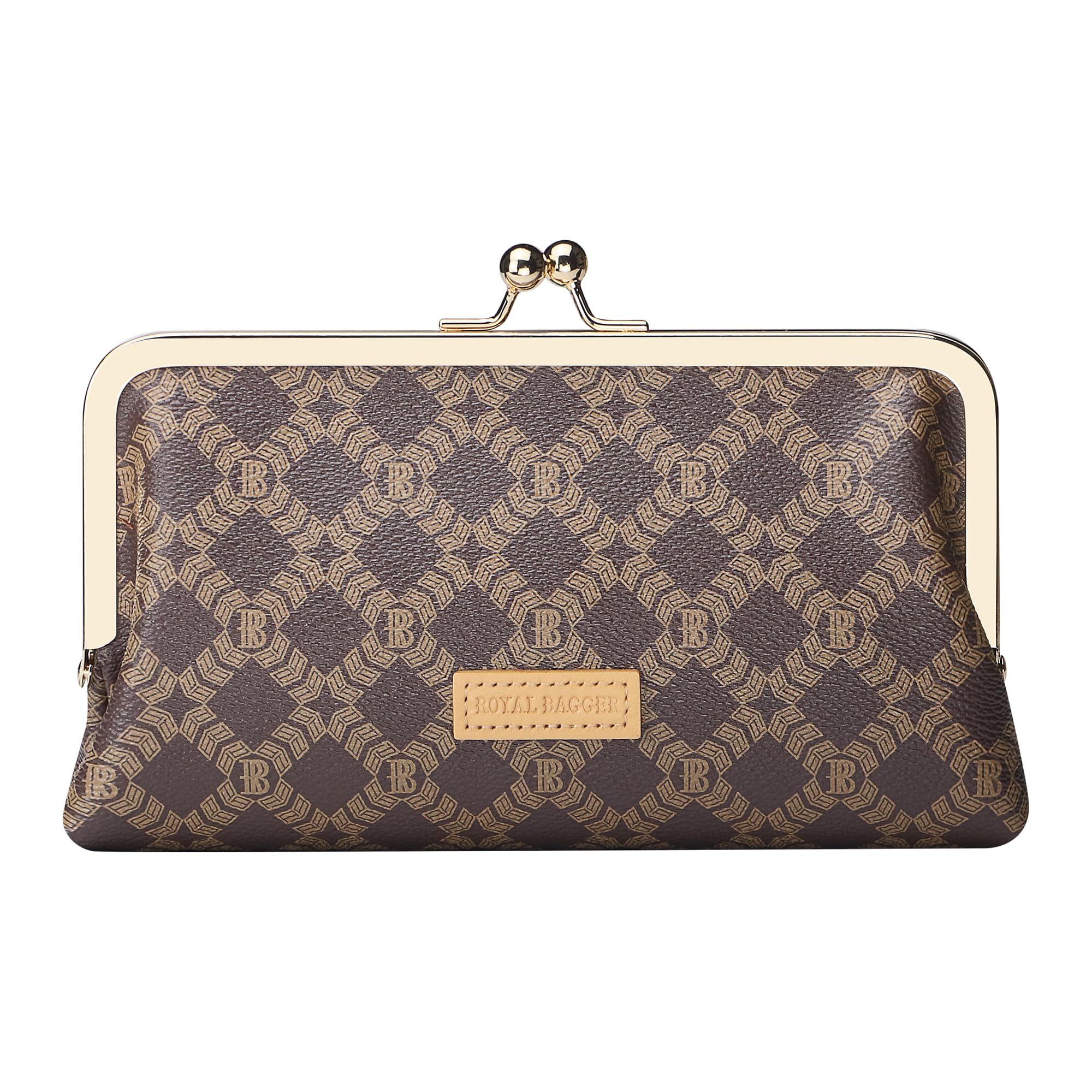 

Royal Bagger Women s RFID Clutch Wallet, Signature Coated Canvas & Wild Orange Leather Kiss Lock Wallet, Multi-Card Holder 546 8 (Coffee)