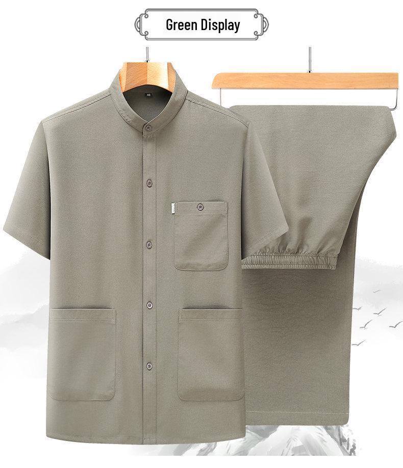 

Мужской летний комплект: кардиган и рубашка из ледяного шелка - с коротким рукавом, двухпредметный, с несколькими карманами, для мужчин среднего и пожилого возраста. XL