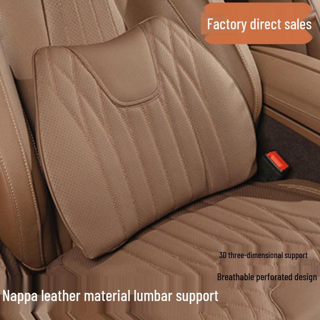 Poduszka lędźwiowa do samochodu ze skóry nappa - Uniwersalna poduszka na siedzenie z pianki memory na wszystkie pory roku