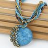 Bohemian Women Rhinestone Inlaid Peacock Round Faux Opal Pendant Necklace Gift