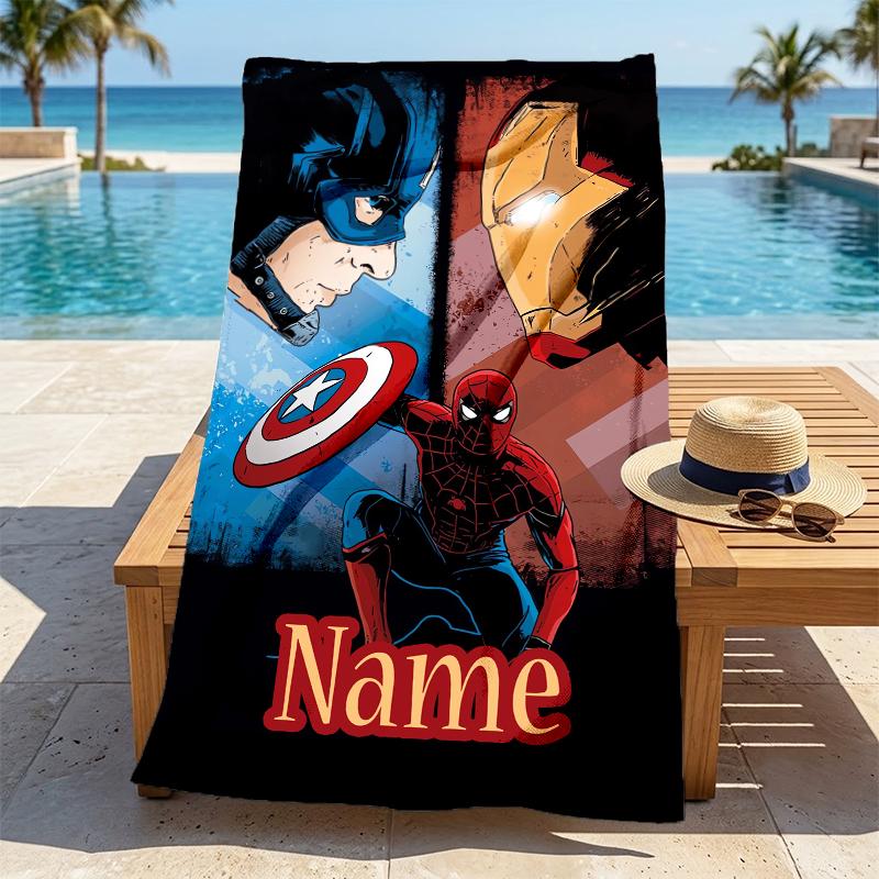 Personalized Name Superhero Trio Stylish Digital Printing Beach Towel Quick‑Drying Absorbent Blanket for Beach Pool Gym Travel