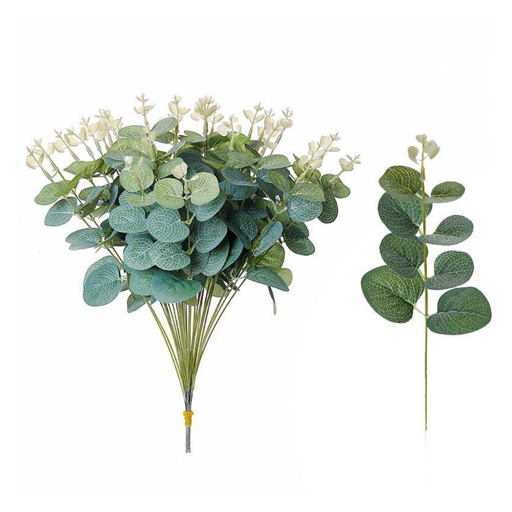 Eucalyptus Leaves Bunch Branch Artificial Plastic Plants Green Leaves Wedding Stems DIY Artificial Home Decor Plant Faux Fl Q0P3