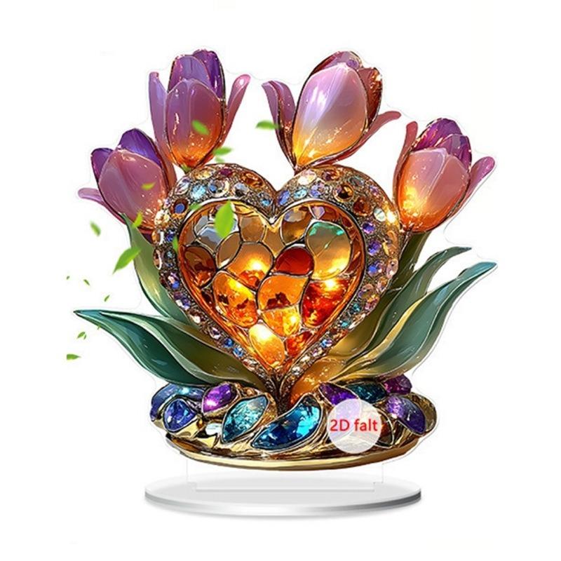 Ornament Acrilic 2D Model Trandafir Roșu Trandafiri Mamă Plat Elegant Decor Birou Filial Pentru Mamă Cadouri Un Cadou pentru O Prietenă
