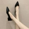 Fashion New 2024 Women's Professional Shoes Soft Sole Pointed Toe Thick Heel Single Shoes Non-fatiguing Work Black Formal Leather
