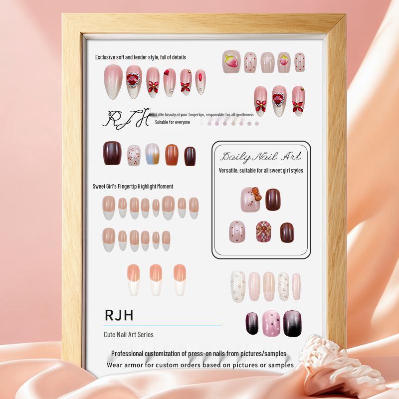 Handmade Blush Pink Floral Nail Stickers – Versatile False Nails for Whiter, Elegant Look