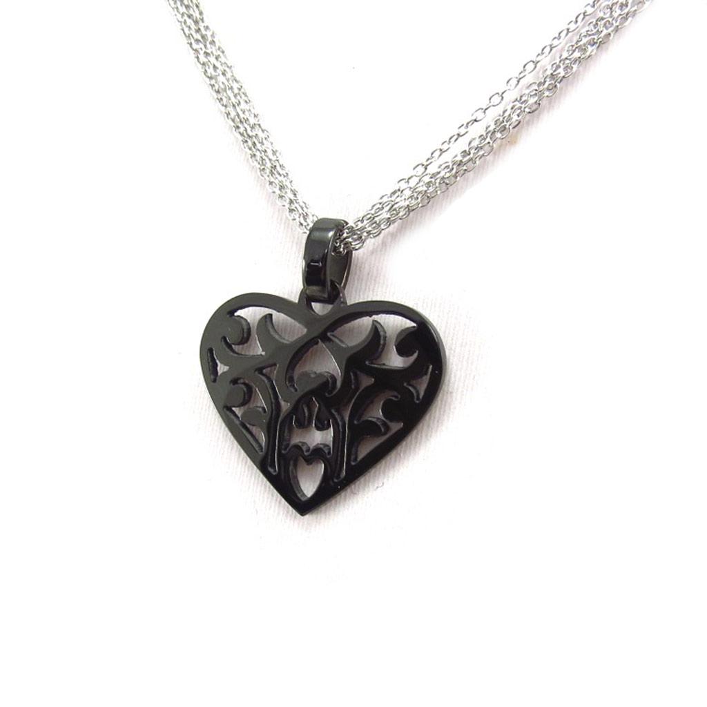 Les Trésors De Lily [K4161] - Black Chrome 'Love' Steel Necklace