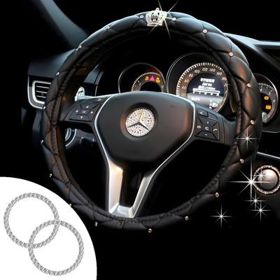 SALUDABLE Steering Wheel Cover 2 Engine Start Button Rings Leather Sparkling Crown +
