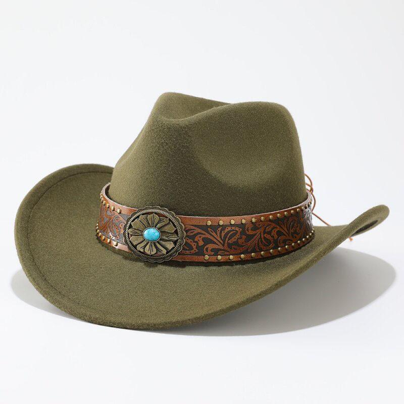 Men and Women Woolen Felt Hat European and American Jazz Hat Curled Top Hat Ethnic Style Sun Protection Hat Cowboy Hat