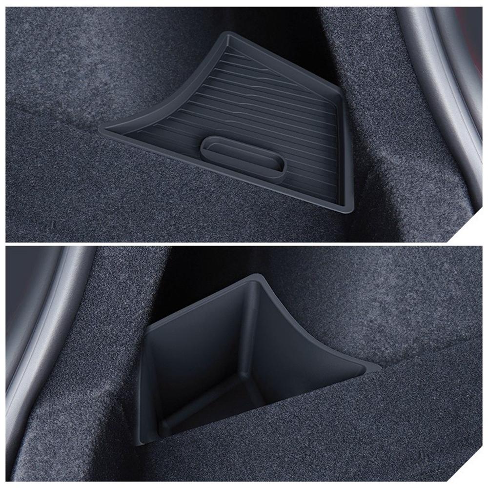 For 2025 2025 Tesla Model 3 Highland Rear Trunk Side Storage Box with Cover Tail Boot Organizer Mat Pad Decoration Accessories