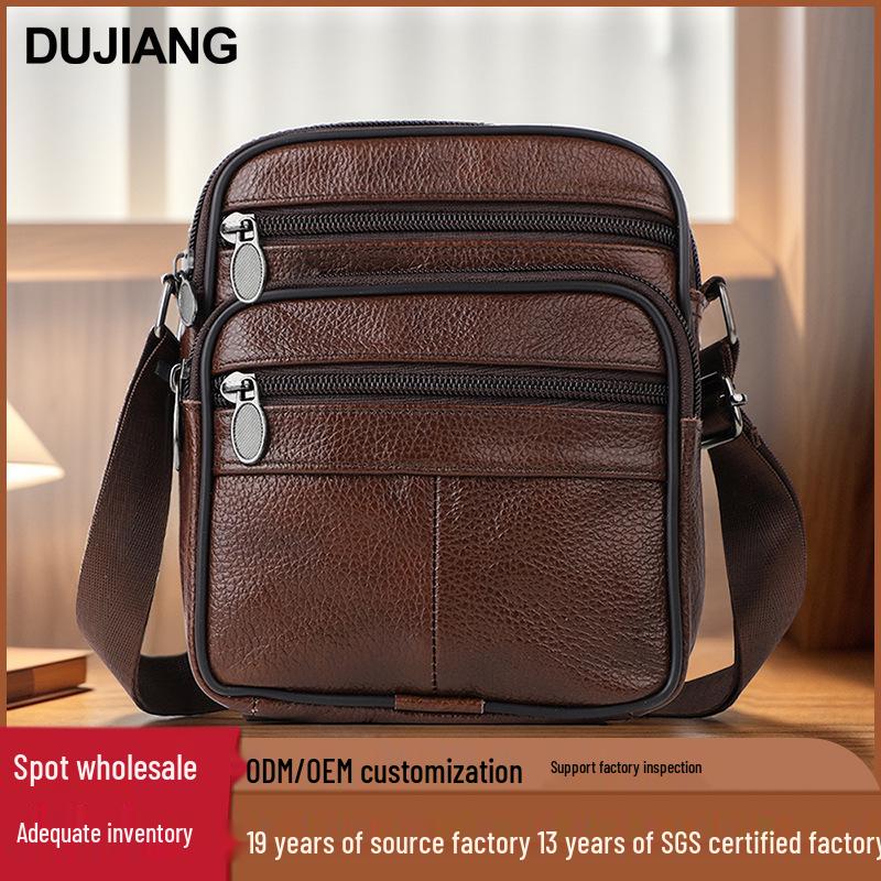 Men's Genuine Leather Vertical Crossbody Messenger Bag
