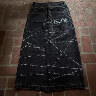 Pantalones vaqueros BeatStreet Y2k High Street Hip Hop Sueltos de pierna ancha Casuales Pantalones de hombre Vaqueros Street Wear Pantalones con estampado Estilo Gótico