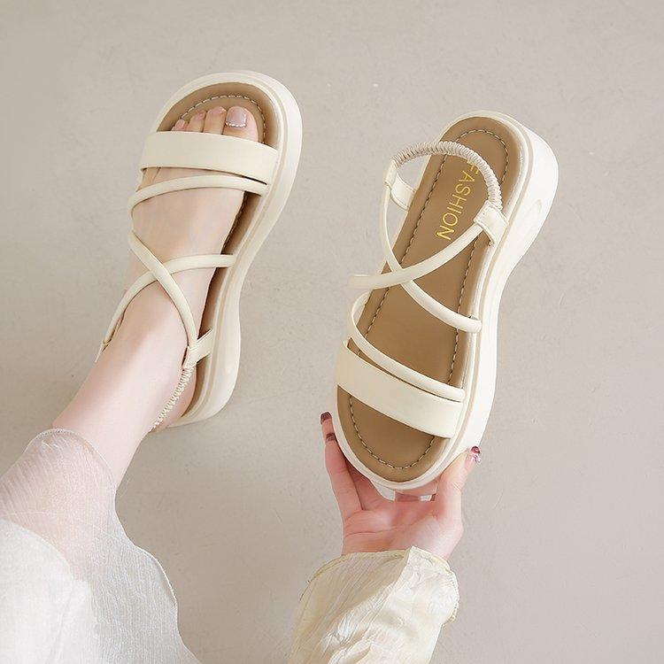 

[Yushilai] Sandals in the summer of 2025 New thick-soled muffin fashionable elastic foot cover women s casual sandals 41
