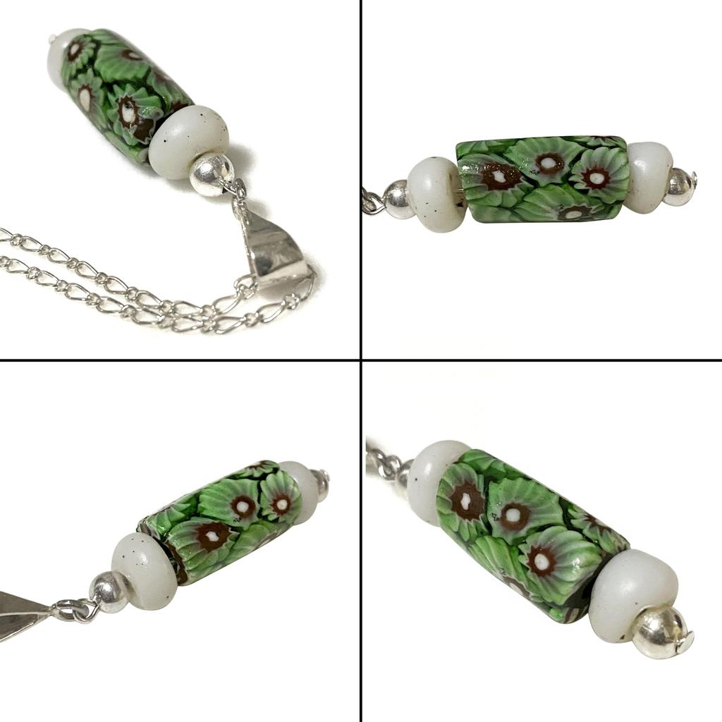 Venetiansk Lampwork Pärla Antika Pärlor SILVER925 Hänge Halsband Millefiori Venetianska Handelspärlor Halsband 50cm Antika Pärlor Etniskt Mönster Botaniskt