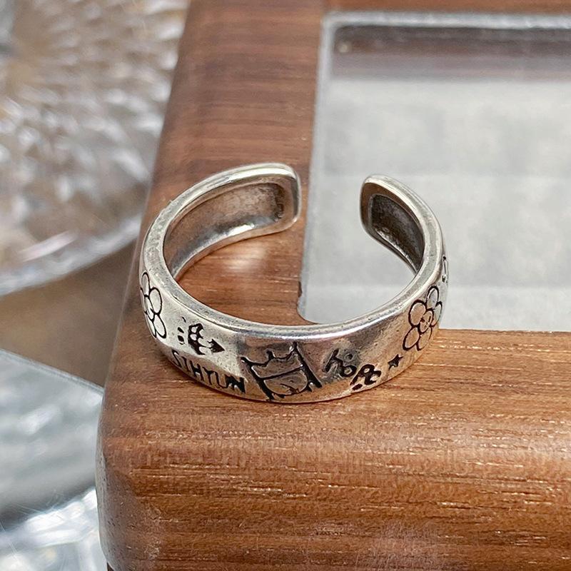 [Collection Of Old Sites] Graffiti Retro Personalized Retro Open Ring Punk Hip Hop Niche Unique Stacked Ring