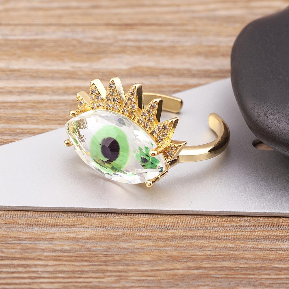 Nidin Trendy Bohemian Lucky Colorful Evil Eye Transparent Rhinestone Opening Adjustable Ring Womem Elegant Jewelry Fine Gift