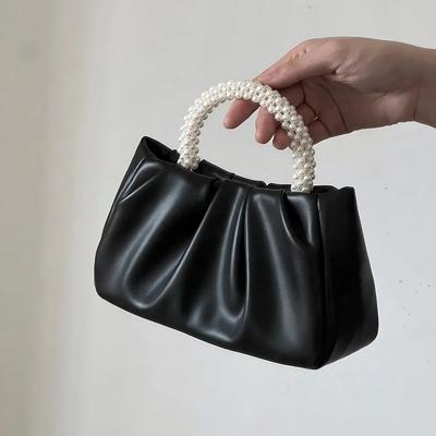 Spring and Summer New Fashion Joker Texture Pearl Pleated Clouds Pearl Sweet Pink Handbag Dinner Bag Bag Women's Handbag
