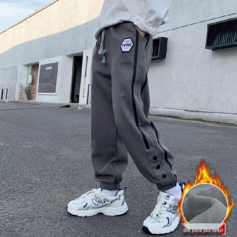 

«Зимние повседневные спортивные брюки свободного кроя из утолщенного бархата для мальчиков» 130 cm серый