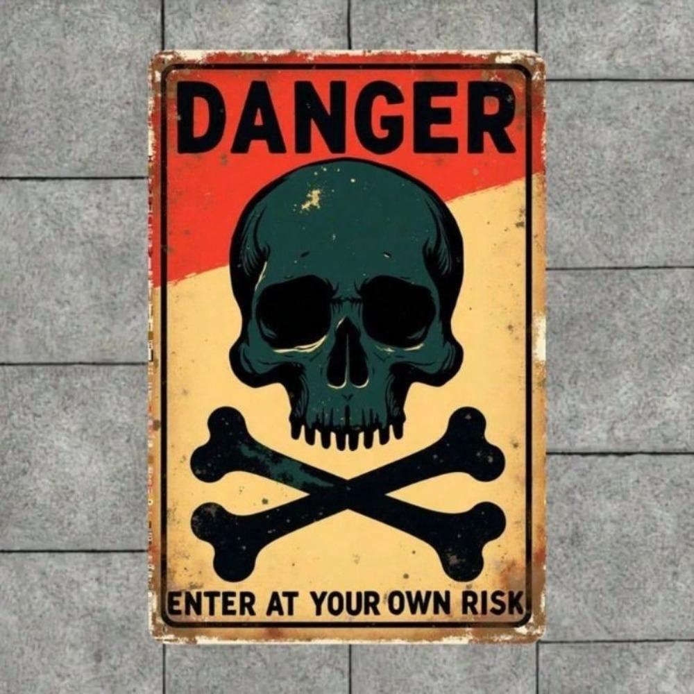 Vintage Skull Danger Metal Poster, Garage Wall Decor