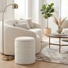 Chenille Storage Ottoman with Lid, Round Stool, Beige