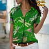 2025 Léto Nová Móda Dámská Květinová Krátký Rukáv Výstřih do V Ležérní Halenka s Knoflíky