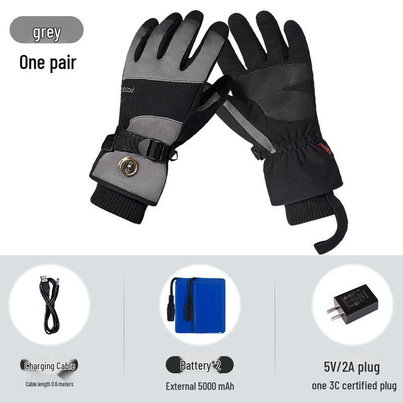 

Rechargeable Heated Ski Gloves: Winter-Resistant, Velvety Thick, Ideal for Riding & Outdoor Work L серый
