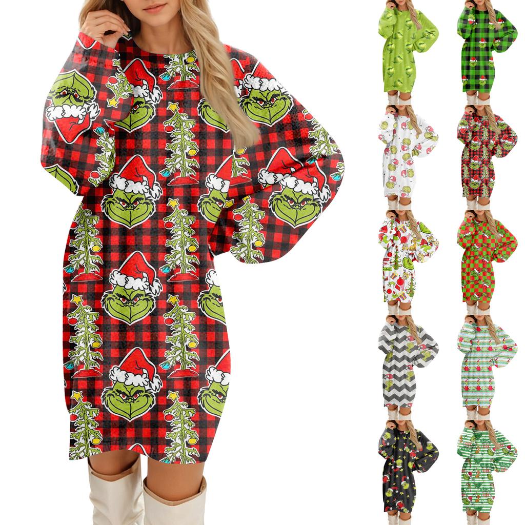 Dámské ležérní plyšové šaty s kulatým výstřihem a dlouhým rukávem