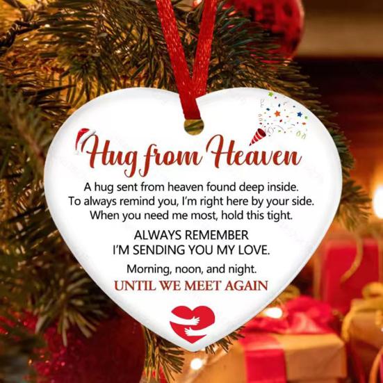Memorial Christmas Ornaments Hug from Heaven Heart Shaped Christmas Tree Ornament Sympathy Gifts for Loss of Loved One
