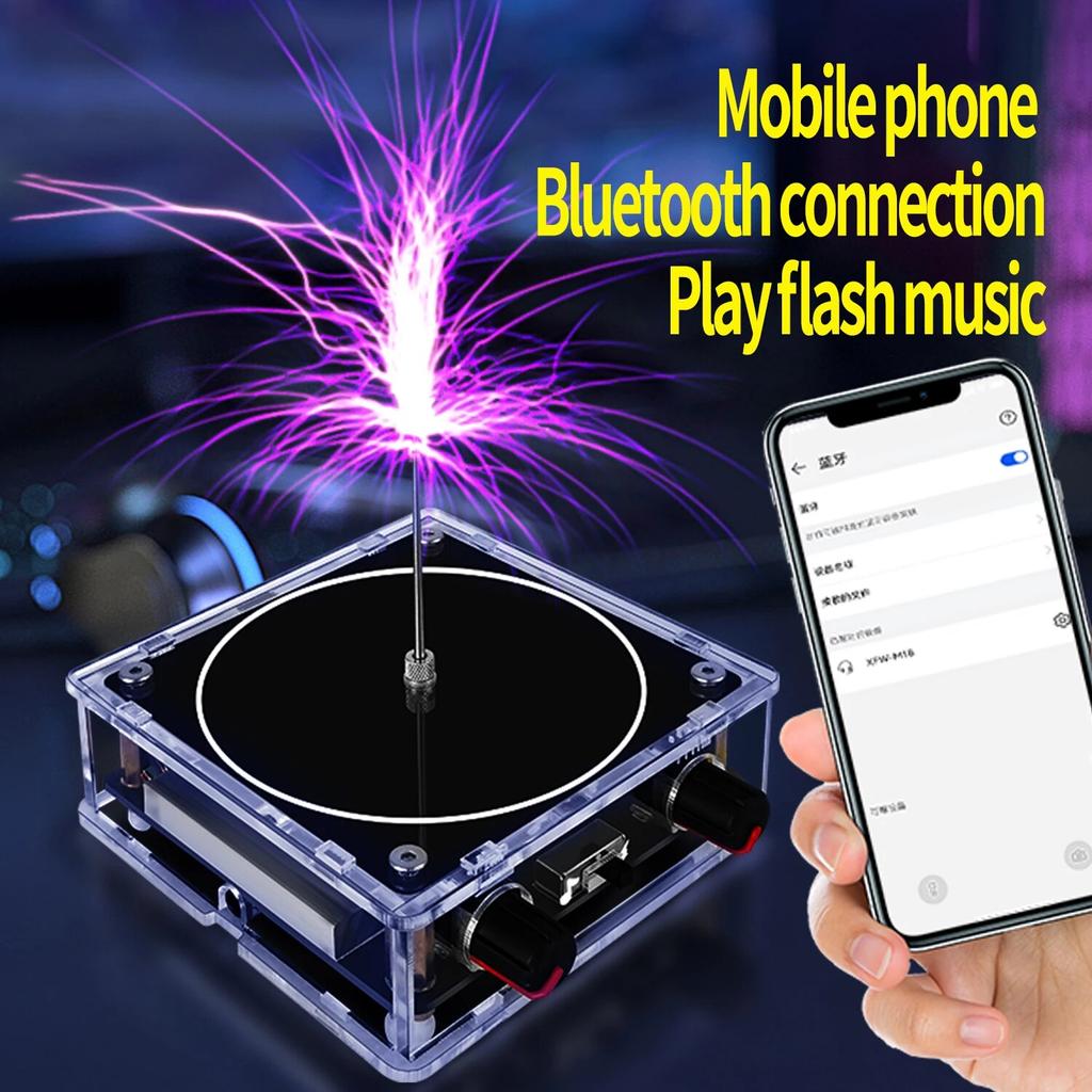 Multi-Function Mini Tesla Coil with Bluetooth/AUX Dual Music Sync & Touchable 8cm Lightning Generator for Physics Experiments